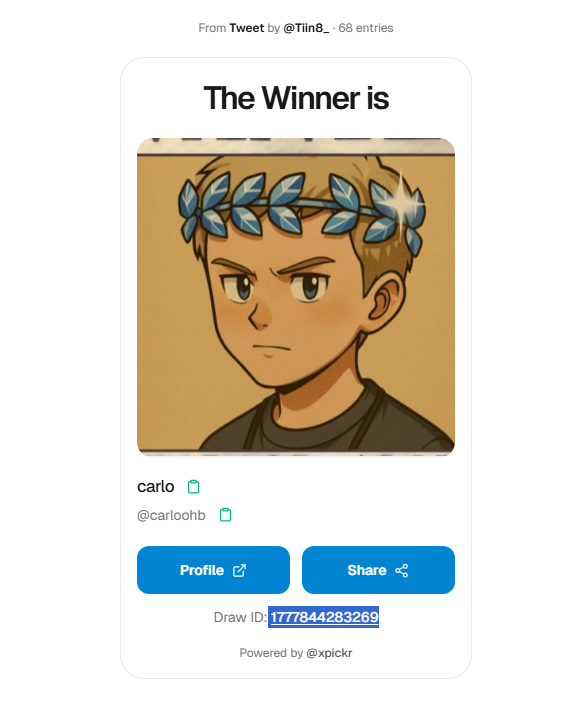 Tiin8_'s tweet photo. Sorteo cerrado.
Ganador del sorteo @carloohb y su tag @hbcarito04. Ganan 50 créditos cada uno.

Por favor contacten por DM conmigo o agreguen a Stay en Habbo.

Id draw: 1777844283269 https://t.co/EUz3Ff6UVx
