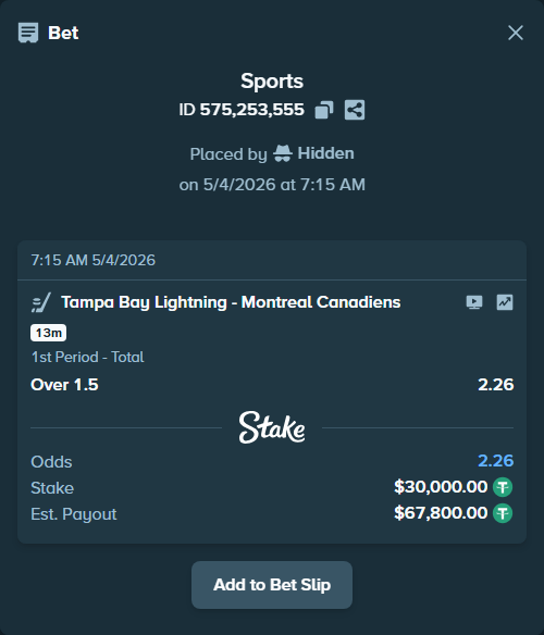 stakehighroller's tweet image. Whoever smashed $30,000 on Tampa Bay Lightning - Montreal Canadiens is feeling it. Brave or stupid?

Cop the slip: stake.com/sports/home?ii…

#IceHockey #NHL