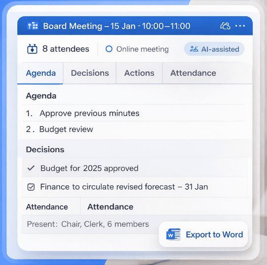 minutesmate4u's tweet image. Wrap up meetings efficiently with MinutesMate! Version 22.6 ensures clear minutes and seamless follow-ups, saving you time and boosting productivity. Try it now! #Tobias #Harris #TeamsMeetings #Microsoft365 #MinutesMate — Try it free: minutesmate.com