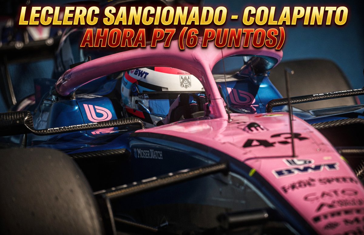 🔥😀 ÚLTIMA HORA - COLAPINTO P7 (6 PUNTOS) POR PENALIZACIÓN DE 20 SEGUNDOS A CHARLES LECLERC. De esta manera Colapinto ahora tiene 7 Puntos en total en la clasificación de pilotos de F1 2026. 
#Colapinto
#P7
#sancion
#Leclerc
#F1Miami