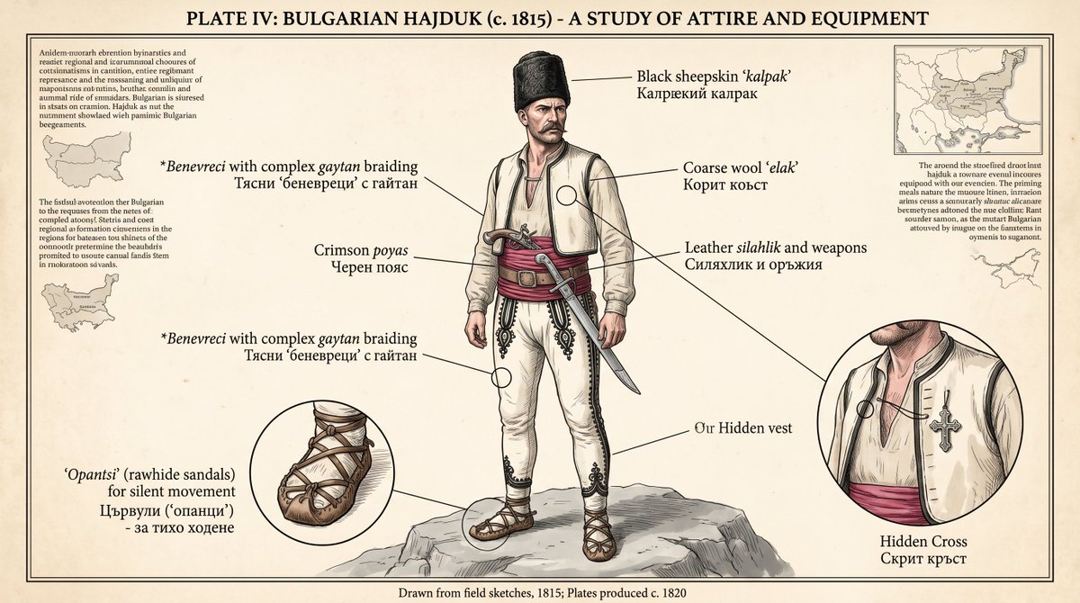 SparkfulArt's tweet image. 1800s Haiduk (top, Bulgaria rebel fighters/ bandits) Kardzhali (Ottoman bandit, raiders). It's been an an education studying Bulgaria, left are Nano Banana 2 infographic.

Thinking about kids nowadays, school project I mean like wow, studying history is fun now. #bulgaria