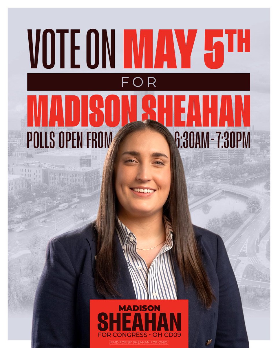TeamSheahan's tweet photo. 🚨 CALL TO ACTION 🚨

Team Sheahan needs your help getting out the vote on Tuesday, May 5th!  

Please share with friends and family in Northwest Ohio!

Polls open: 
Tuesday, May 5th 
6:30 a.m. - 7:30 p.m.

Find your polling location: 

https://t.co/z3bmLi6Xbm https://t.co/hY57UNxyuS
