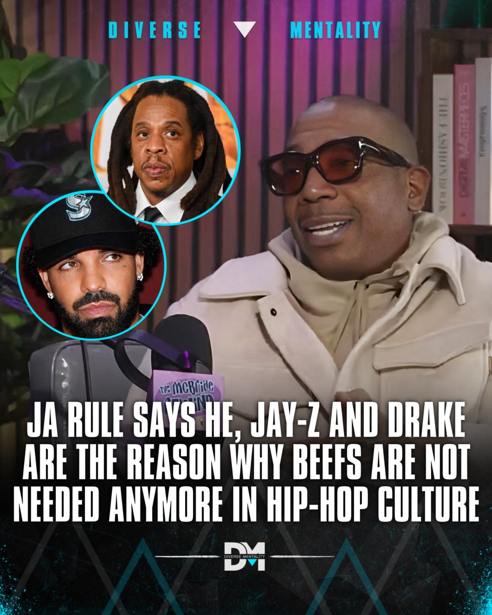 DverseMentality's tweet image. JA RULE SAYS BEEFS AREN’T NEEDED ANYMORE IN HIP-HOP CULTURE! 👀🤯

Ja Rule recently sat down for a new interview. 

Ja questioned the importance of beefs in Hip-Hop, saying it’s not needed anymore and that only black artist do that: 

“I don’t think it’s great for Hip-Hop