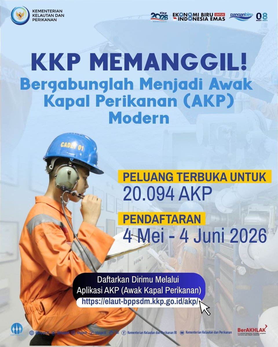 ShintaAsrul's tweet photo. Dicari lebih dari 20 Ribu tenaga profesional untuk jadi Awak Kapal Perikanan! https://t.co/E6FEWwArMQ