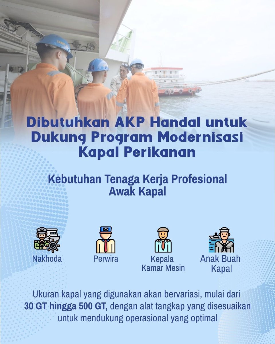 ShintaAsrul's tweet photo. Posisi yang Dibutuhkan:
* Nakhoda
* Perwira
* Kepala Kamar Mesin
* Anak Buah Kapal (ABK)

🗓 Tanggal Pendaftaran: 4 Mei – 4 Juni 2026
🔗 Daftar Melalui: 
https://t.co/0bHqk8HuNu https://t.co/URNMGvl4Ae