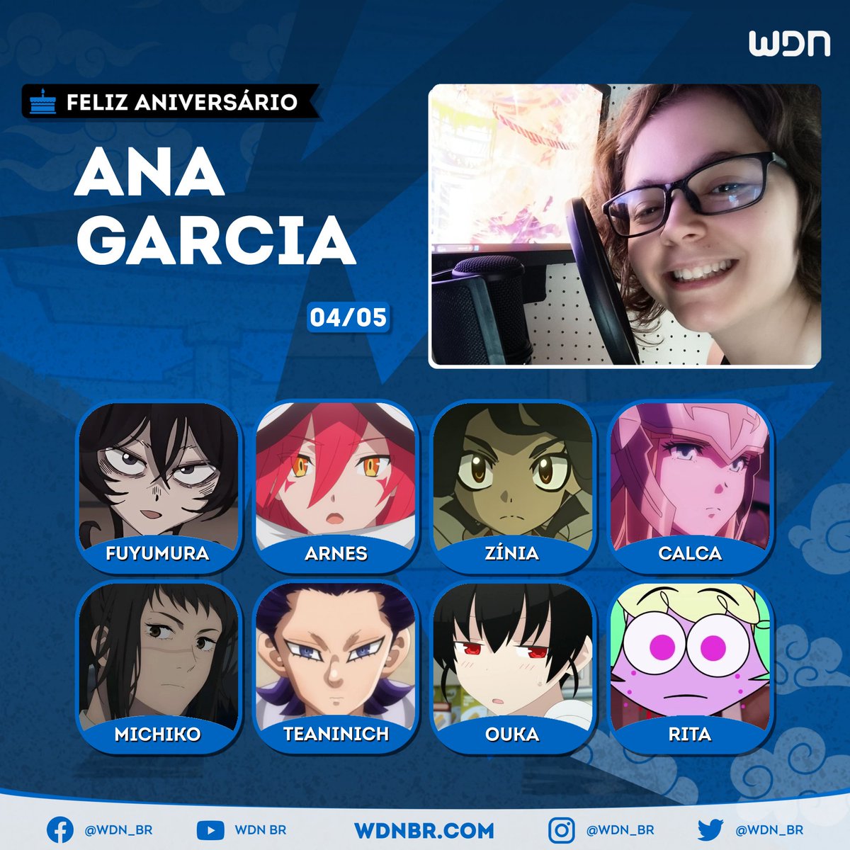 wdn_br's tweet photo. Voz da Arnes em KONOSUBA -An Explosion on This Wonderful World! e da Michiko em Chainsaw Man, hoje é aniversário da magnífica dubladora Ana Garcia! Desejamos um dia maravilhoso e recheado de celebrações pra ela, que é uma excelentíssima artista de voz! 🥳🎂😍🎁 https://t.co/qD6Fps8qUG
