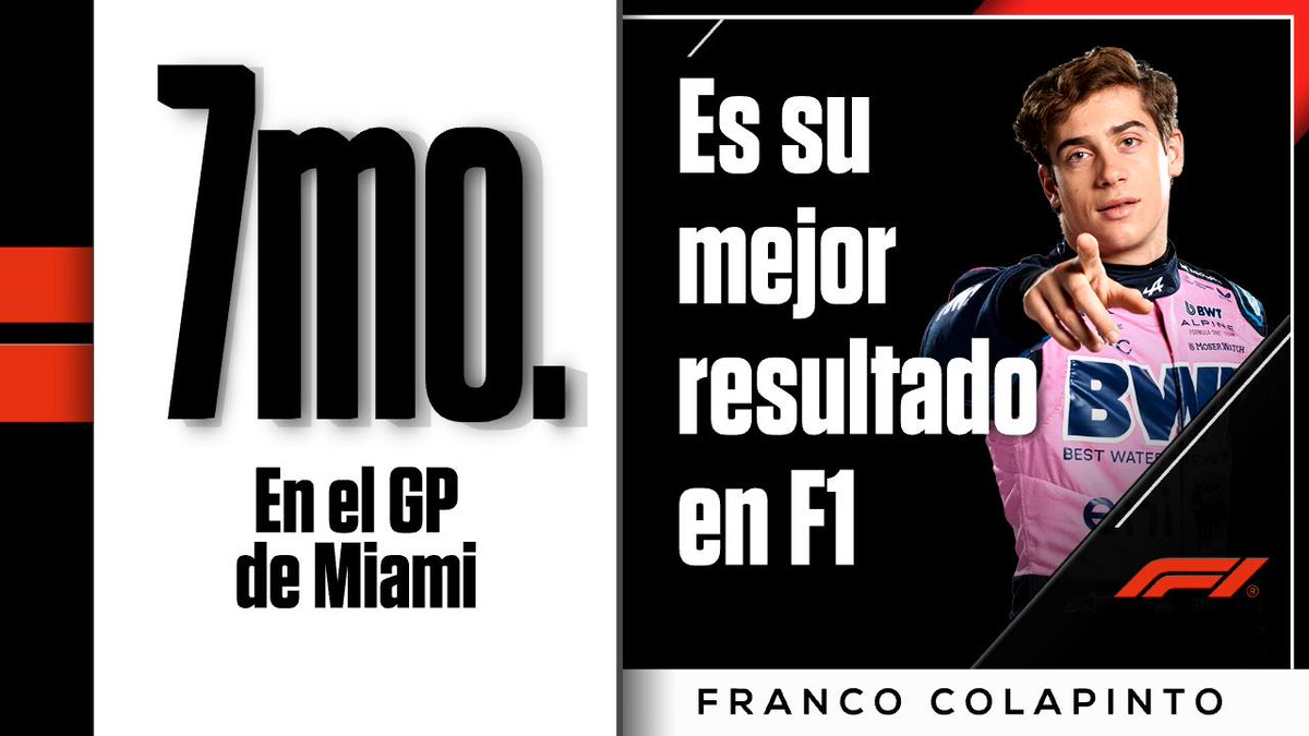 SC_ESPN's tweet image. PARA DARLE MÁS GLORIA A UN DOMINGO HISTÓRICO. Luego de la sanción con 20 segundos para Leclerc, COLAPINTO escaló al 7° lugar en el #MiamiGP y, de esta manera, superó su mejor posición en una carrera de Fórmula 1: había sido 8° en Baku 2024, con Williams.