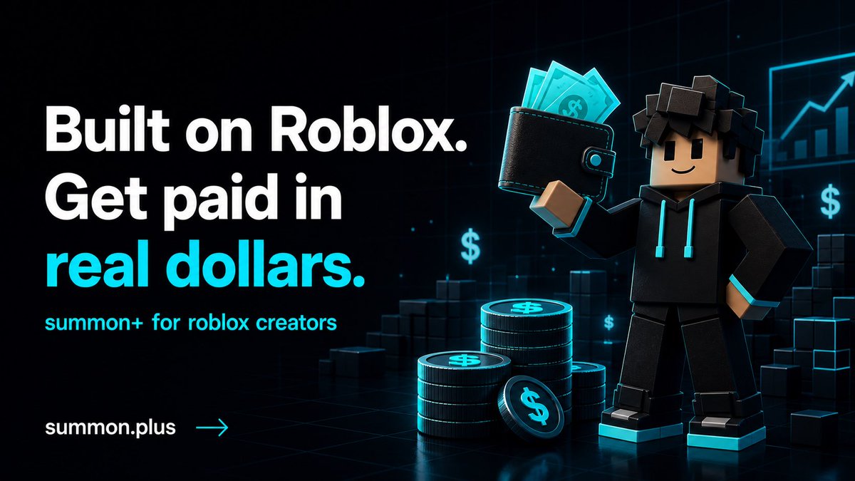 SummonPLUS's tweet photo. roblox creators do the math

player spends $10 on your game pass

roblox takes 30% platform fee

then you cash out at $0.0038 per robux

you get $2.66

sell tutorials and assets on summon+ 

instead. you keep 85% https://t.co/P3HDWt4USD
