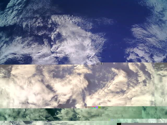 DexOa4's tweet photo. 🚀📡 Successful reception
🗓️ 2026-05-03 | 🕒 20:56:08 UTC
Image decoded from 🇷🇺 Geoscan-5🛰️
📶 436.660 MHz | GMSK Geoscan  9600 bd
📍 Lima, Peru 🇵🇪
Partial frame with some packet loss artifacts, but overall a solid decode during this pass. https://t.co/KZmoSBPVrF