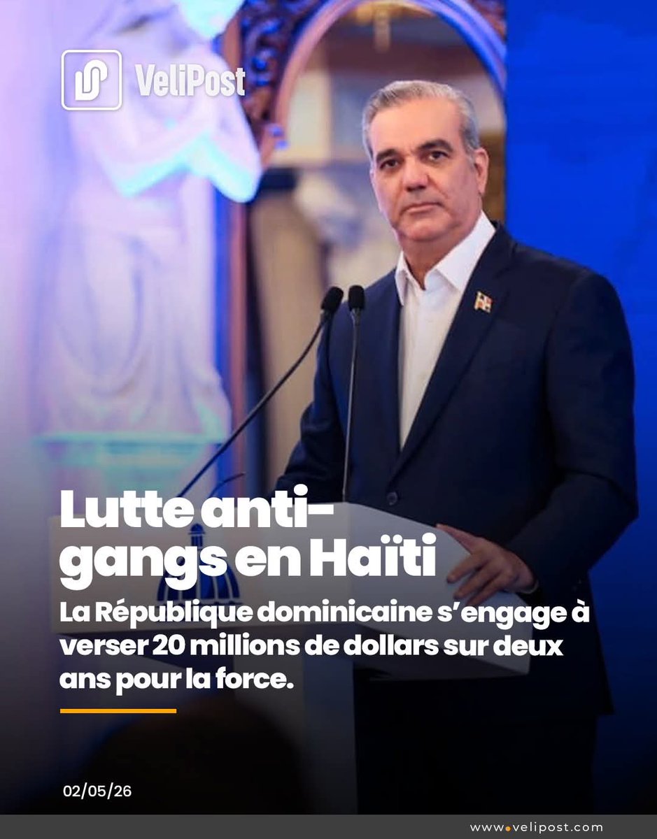 ALPActualite30's tweet photo. La RD s’angage à contribuer à hauteur de 20M US à l’ONU pour soutenir la #FRG en haiti contre les gangs. 10 Millions [1er Mai 2026] et 10M [2027], selon le ministre des affaires Étrangères Dom. Roberto Alvarez. La stabilité dans la zone est prioritaire, Selon Abinader @velipost https://t.co/T7wPcZqukN