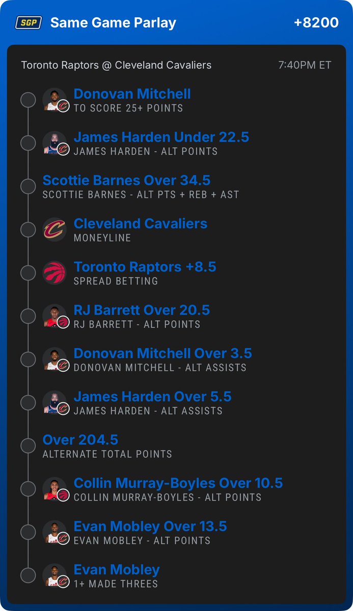 NBA LOTTO 🎰

Built this one out heavy… stars + alts + game script

Mitchell cooking
Barnes stuffing the stat sheet
Mobley active everywhere

+8200 💰

👉 You can play it with OR without the spread &amp; over
(mix it how you like)

Small sprinkle, big upside

Let’s see one fall 👀