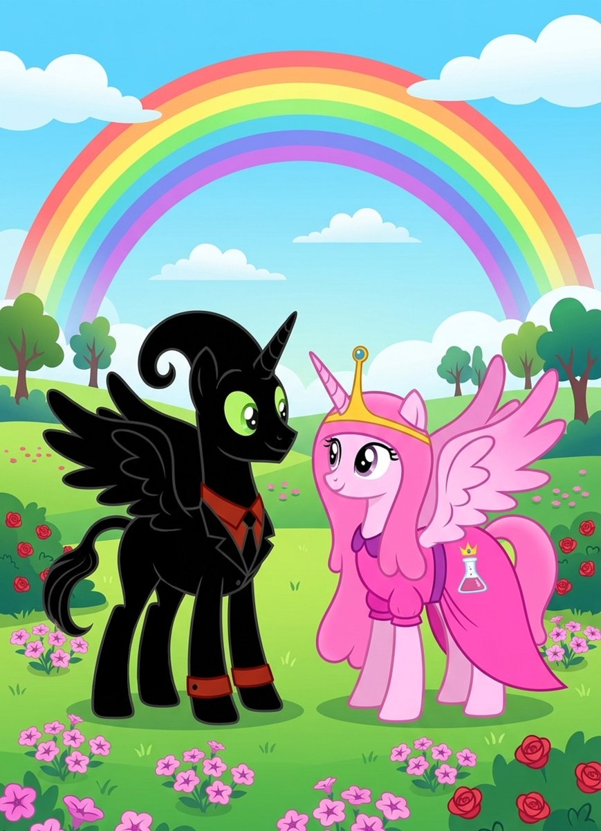 nathaniel7718's tweet photo. Nergal &amp; Princess Bubblegum - My Little Pony Style
🦄🖤🩷🌈
Artwork by @nathaniel7718 https://t.co/qXw17kHhLy