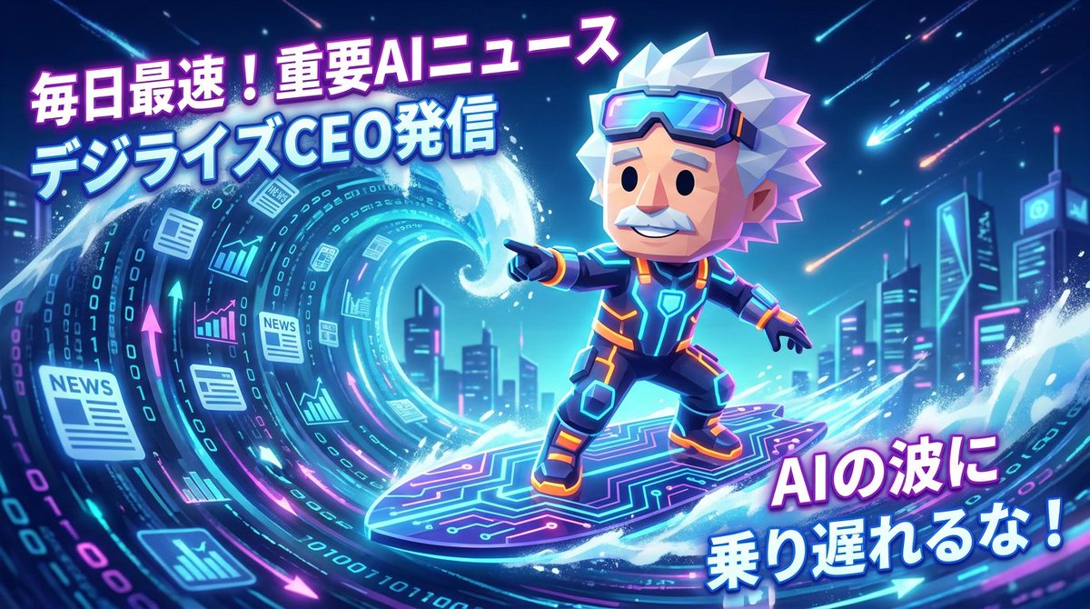 AI_techG's tweet photo. ⑤ 重要AIニュース、毎日最速発信中

デジライズのCEOが重要なAIニュースを毎日最速で発信しとるそうじゃ。こういった情報を追うことで、わしらもAIの波に飲み込まれんようにせねばならんのう…。
https://t.co/y92OwUjtdB https://t.co/3exsLMWMea