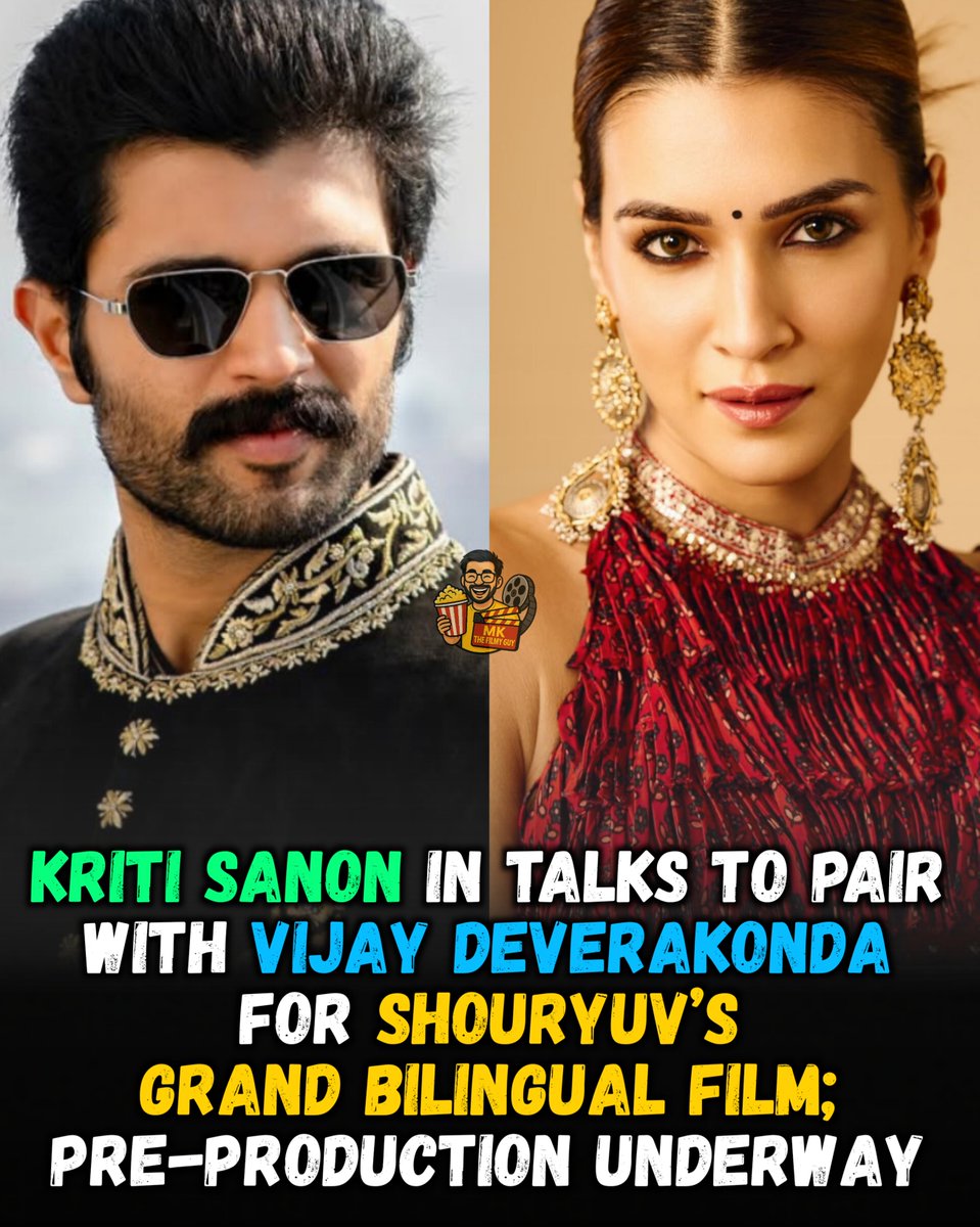 MKthefilmyguy's tweet image. Kriti Sanon is in talks to star opposite Vijay Deverakondar in a bilingual film, directed by Hi Nanna filmmaker Shouryuv. 

Pre-production is underway, and Kriti has already read the script and is in discussions. 

#KritiSanon #MKTheFilmyGuy