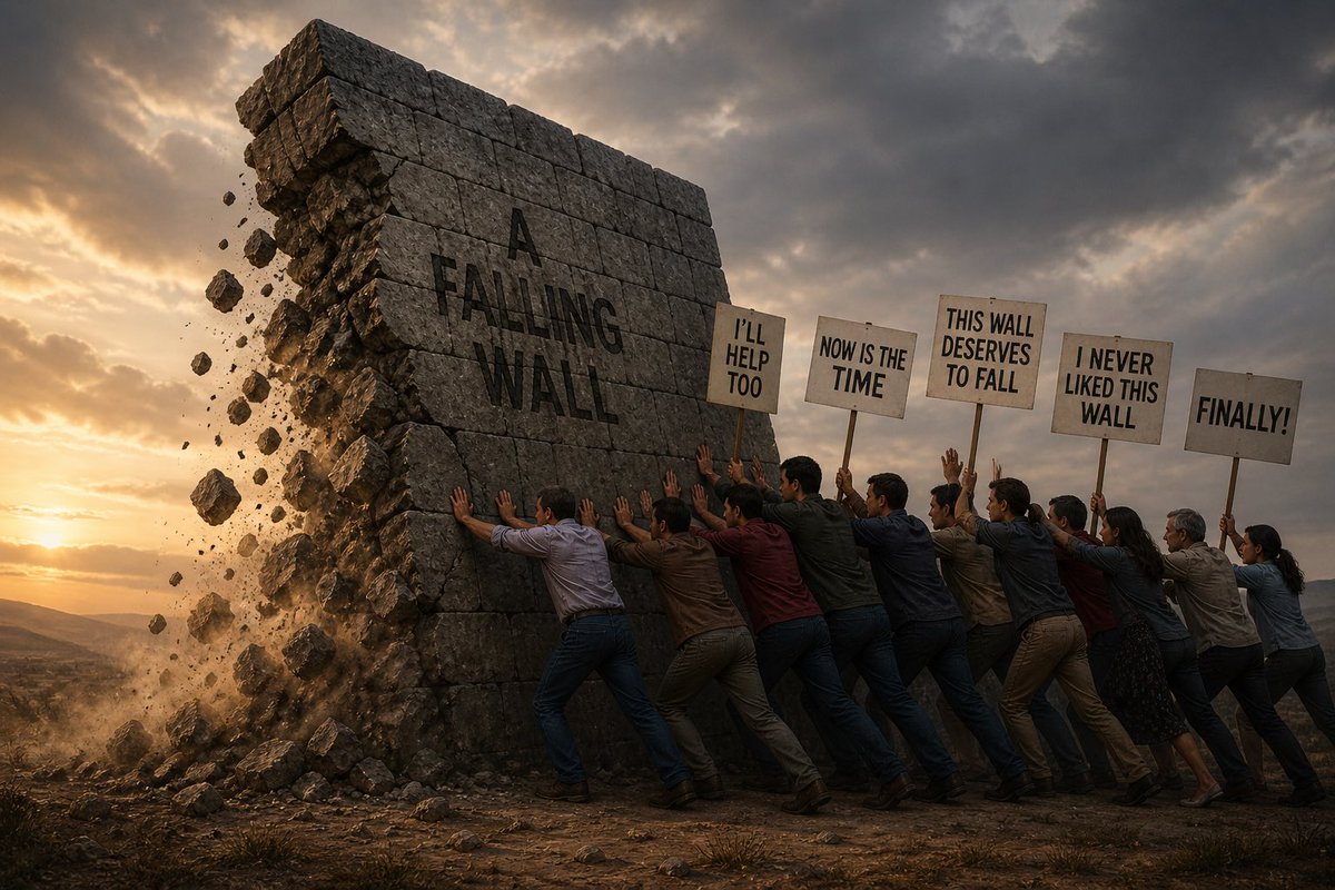 Antileftist75's tweet image. Everyone is willing to give a push to a falling wall #chineseproverb #mobmentallity #progressivism