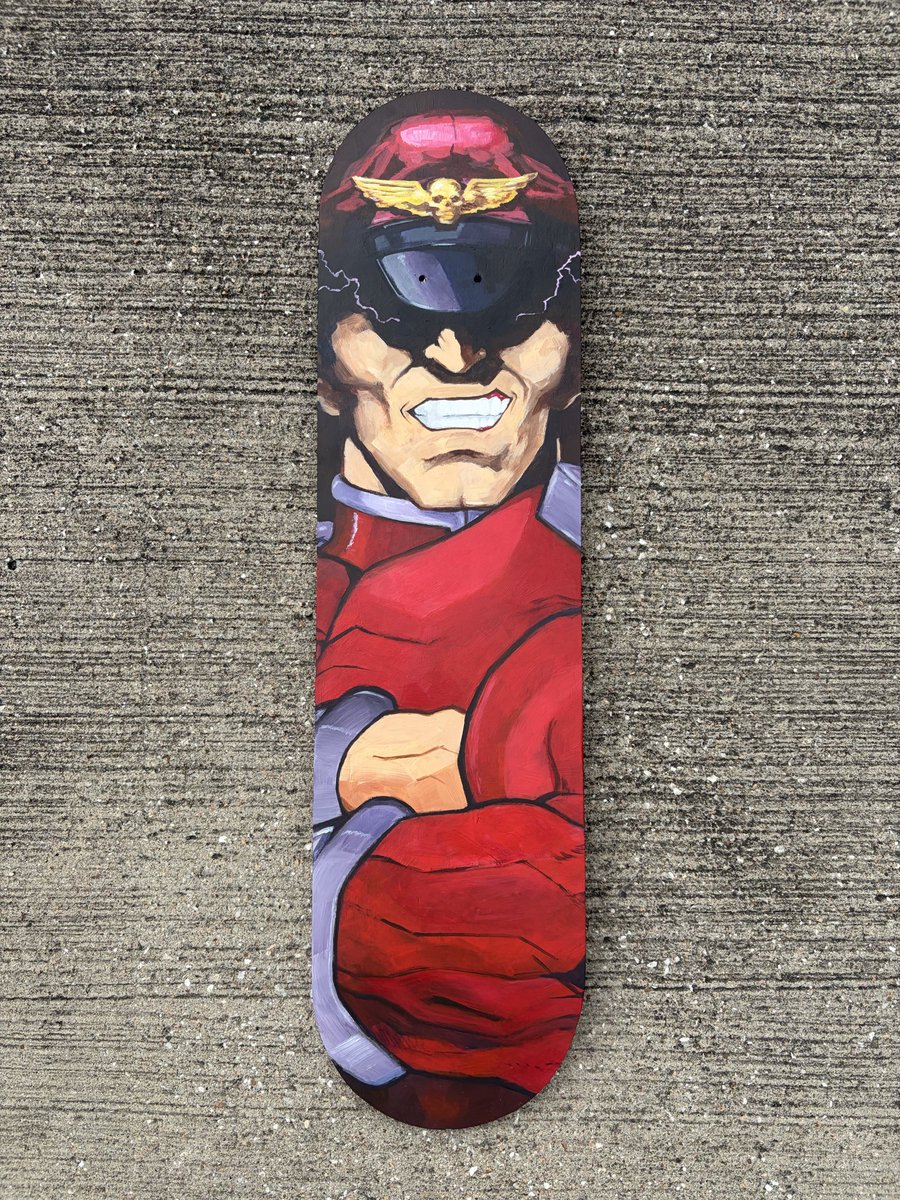 JRwells_'s tweet image. M. Bison custom painted skateboard deck  🎨🛹 #streetfighter #art