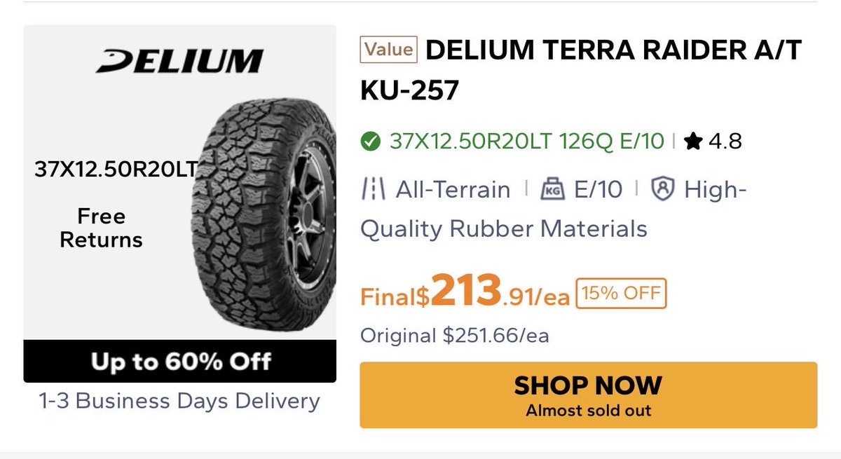 Jay_Sed93's tweet photo. @plomoterap30 @grok So this isn’t a better tire? https://t.co/s6UFVUoa1n