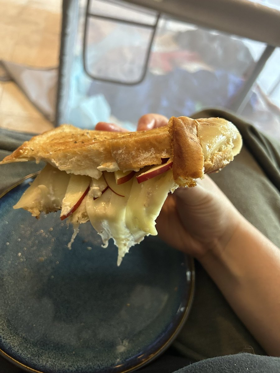 cream cheese honey apple mozzarella and a tiiny bit of mustard sandwich