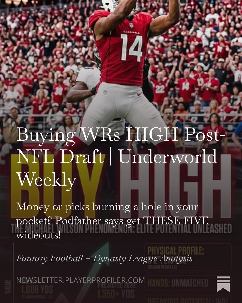 BuyAndSellYou's tweet photo. This week's newsletter went live on Friday, but if you're not subscribed, you missed it!

Check it out in the first comment below, and smash that subscribe button inside. No extraneous BS comes with it... just our weekly PlayerProfiler and FastDraft news in one email every Friday! 👀👇
 @Profiler_Now @rotounderworld @MyFantasyLeague