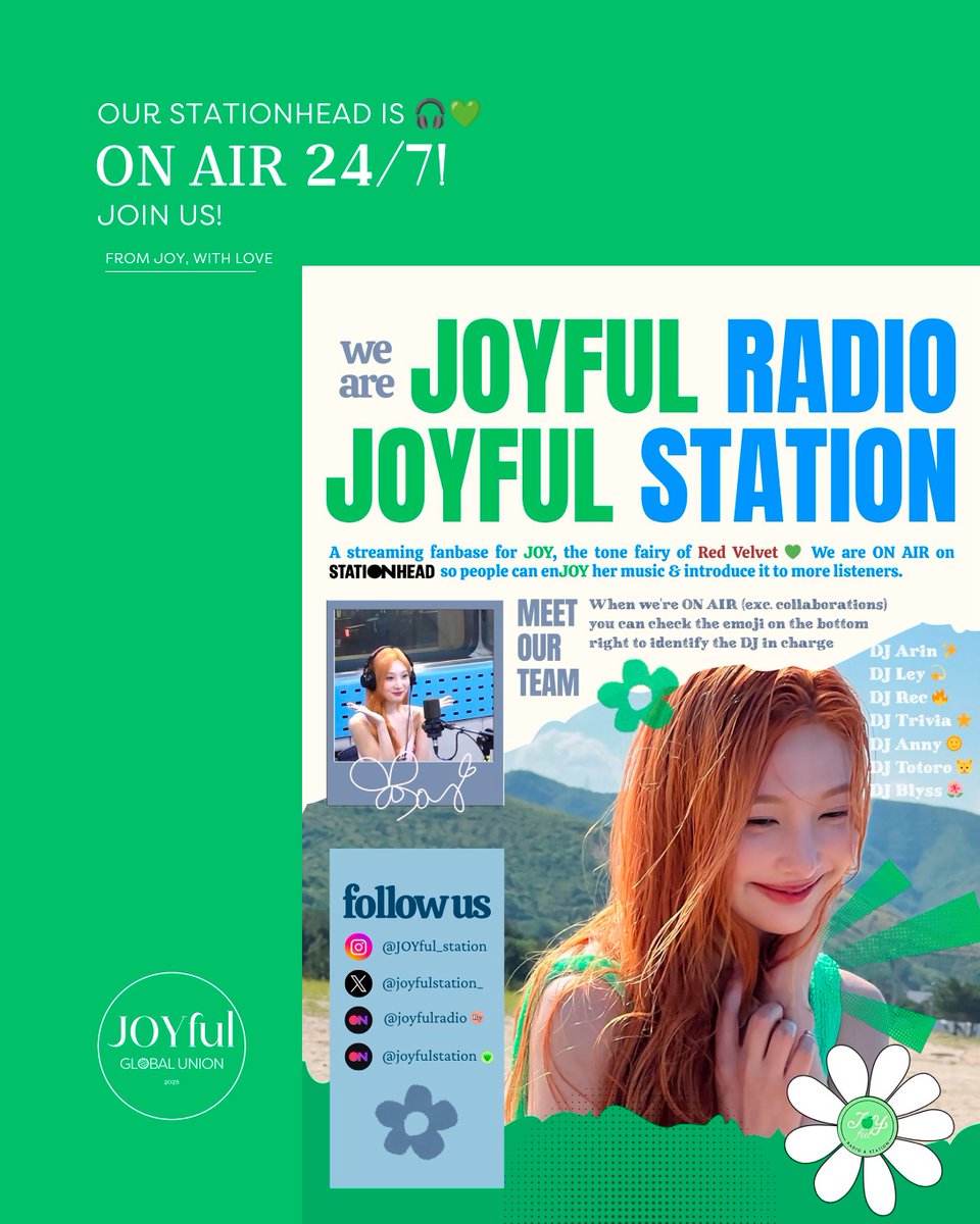 JOYful_global's tweet image. weekly reminder: joyfuls, the radio is open and joy’s voice is playing 24/7 💚

we’re almost at 2.2M streams, come listen with us!

🎧 stationhead.com/c/joyful

#JOY #조이 #레드벨벳조이