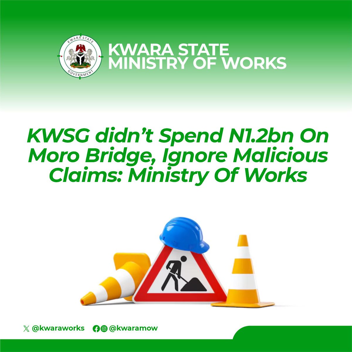 kwaraworks's tweet photo. Kwara State Ministry of Works has denied expending N1.2bn on the Moro Bridge, a federal bridge linking Kwara to Oyo State.

In a statement on Sunday, the Ministry called the claim in a viral video by one Ajibare Talks a malicious campaign of calumny https://t.co/djrhCbsuMf