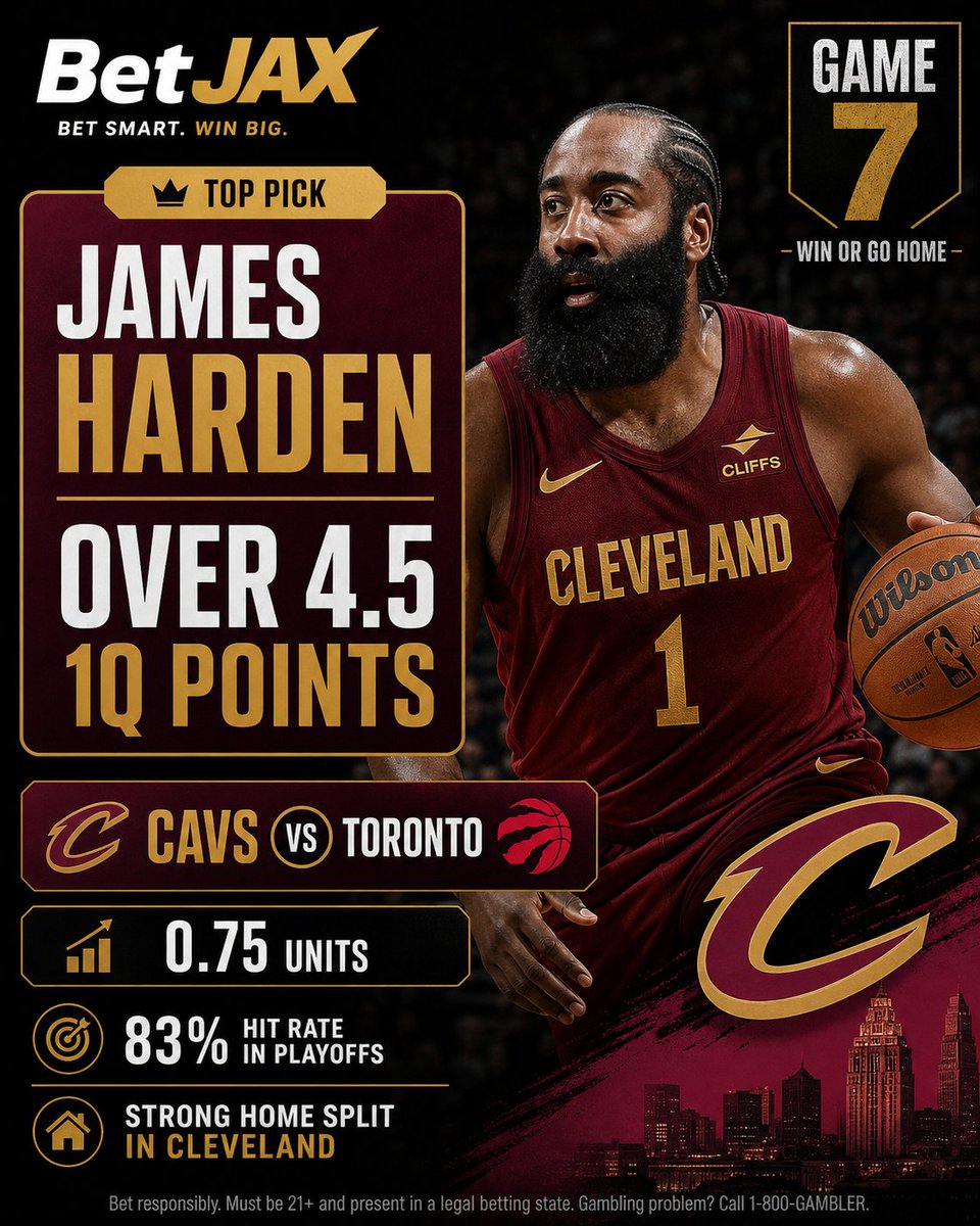 AndreRCabral's tweet photo. Game 7 spot. 

Fast start expected.

Vs Toronto in this series: 7 / 6 / 5 / 5 / 14 / 4 1Q points.

That’s 5 hits in the last 6, with the only miss landing on 4.
Cavs need him aggressive early.#NBA #NBAPlayoffs #NBABets #PlayerProps #Cavs #Raptors #BetJAX https://t.co/rRaN6Wtvg7