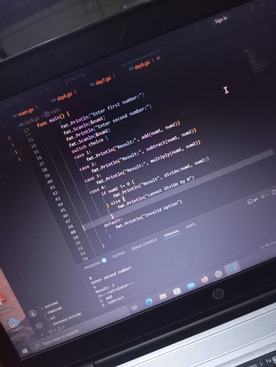 stanleyChi52420's tweet image. Day 8 of learning Go

Built a simple calculator app using functions.

Learned:

creating reusable functions
returning values
combining functions with switch &amp;amp; loops

It’s starting to feel like real programming 💪

#GoLang #100DaysOfCode #BuildInPublic