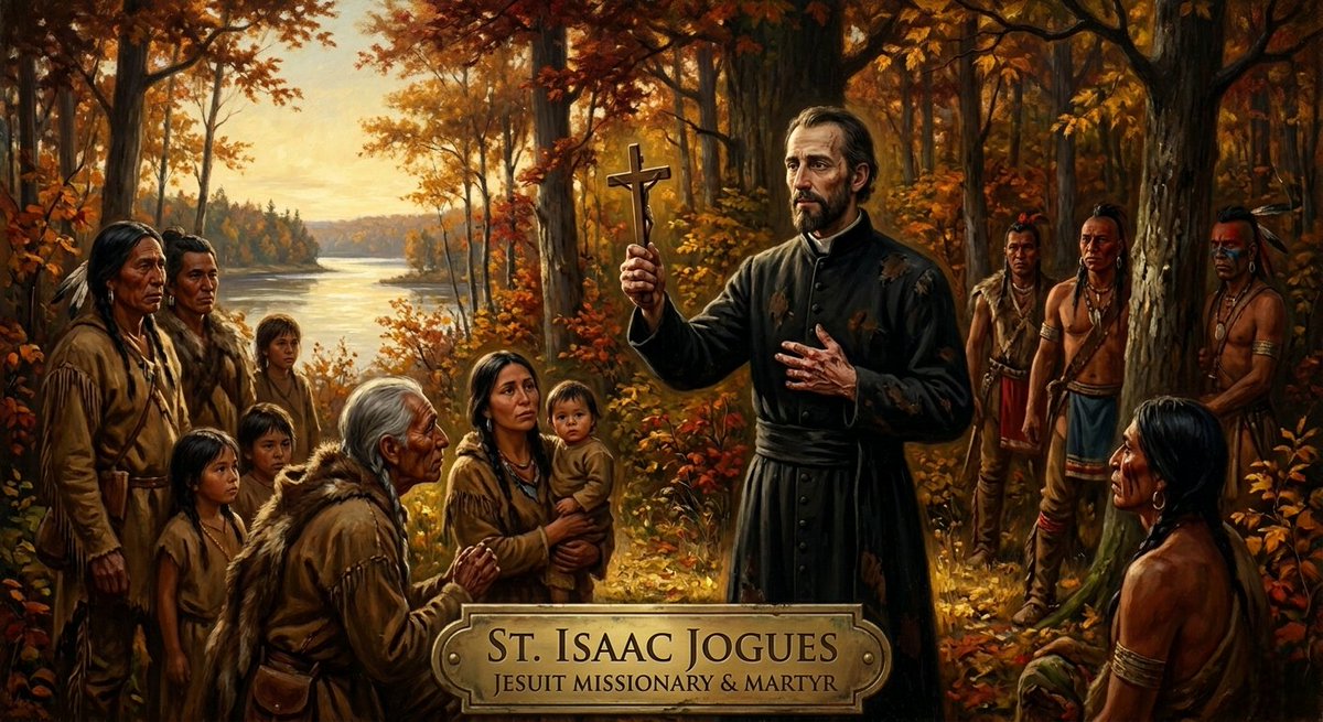 art4dday's tweet photo. St. Isaac Jogues 
He bore the cross before he raised it.
#StIsaacJogues #JesuitMartyr #NorthAmericanMartyrs #CatholicSaints https://t.co/fNI1FHNC8Z