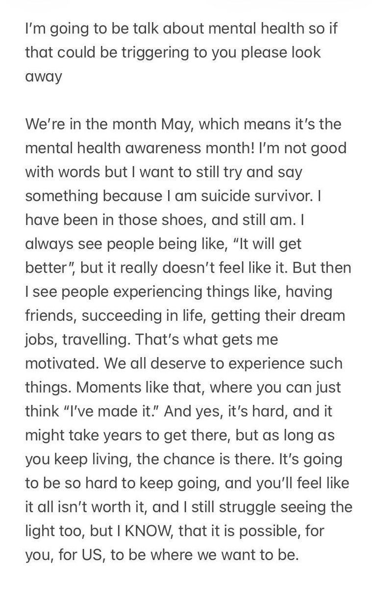 MayIEatYu's tweet image. Sighhh, I suck at words and comforting, hope this makes sense, and if anyone sees this, I hope it helps just a little at least :(( 

Spread lots of love this month. To friends, family, strangers, and most importantly, yourself. 

#mentalhealthawarenessmonth #mentalhealth #may