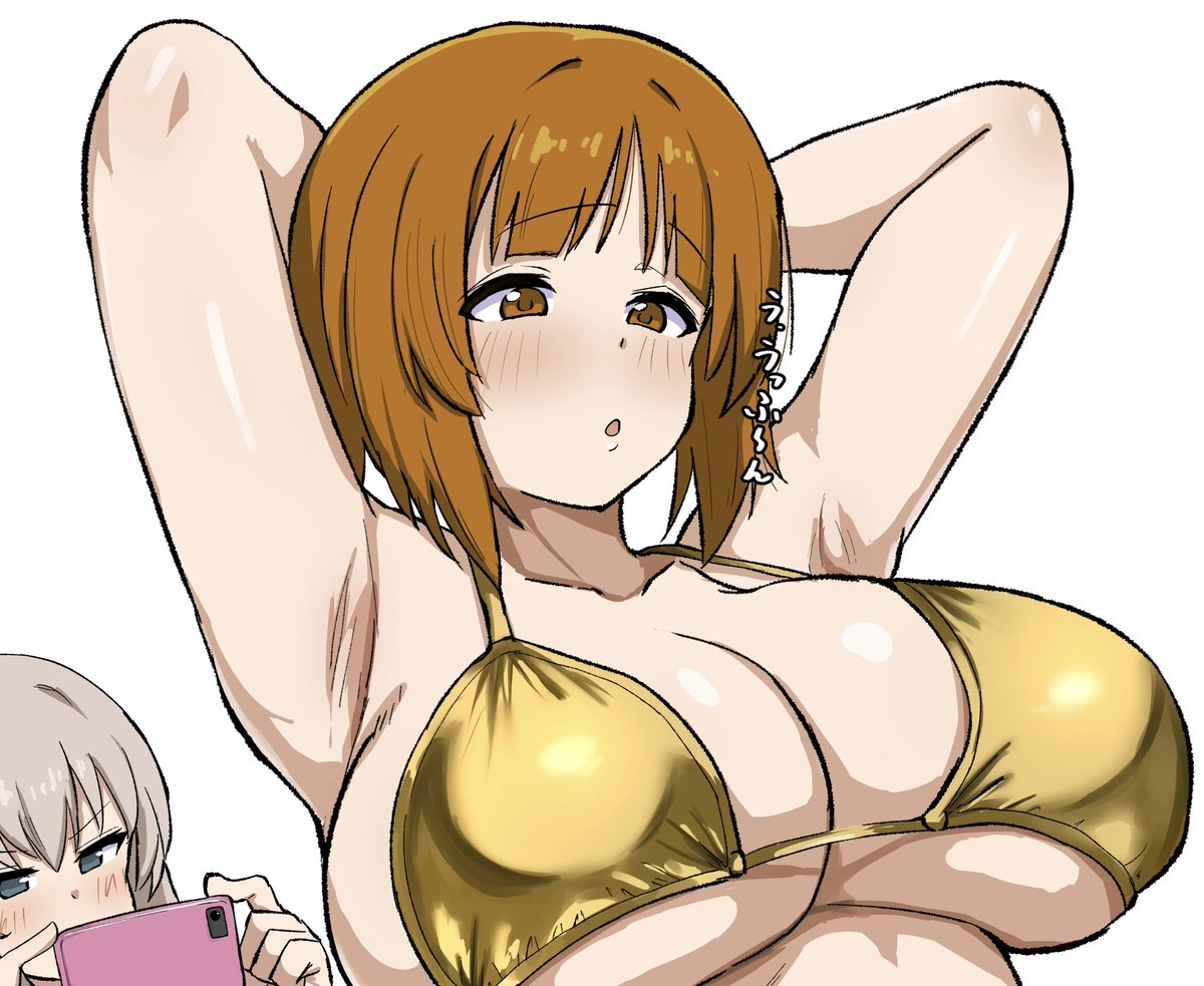 逸見エリカ ,西住みほ 「金ビキニちょい見せ」|ちゃーらいのイラスト