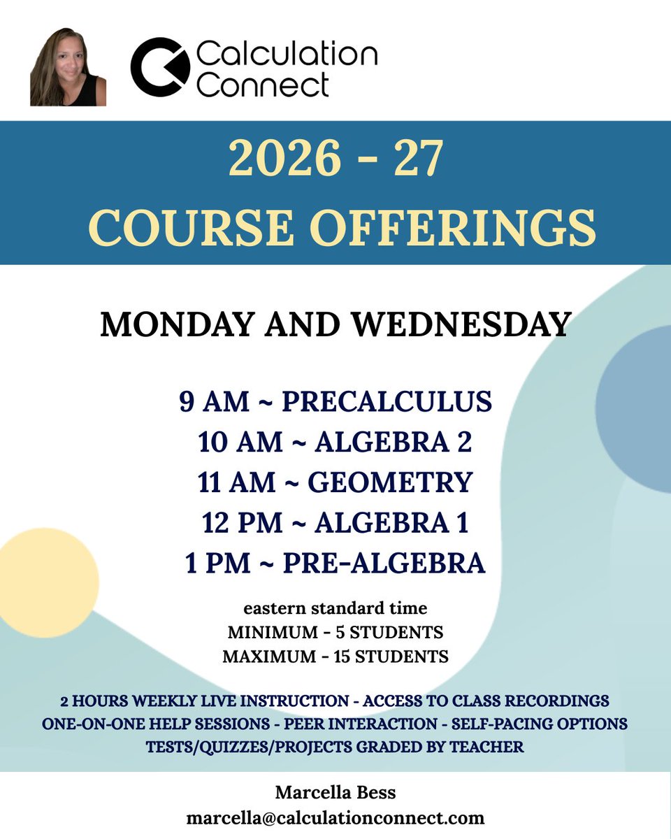 marcellabess's tweet photo. Registration is Open for 2026-27!
Click the link for Course Details and to Register: https://t.co/OY8iBH6ZpQ

📷Live online courses, where students can interact and ask questions.

📷Classes are recorded to help with review, understanding, scheduling conflicts, and absences. https://t.co/qD3d5Iv9Zq
