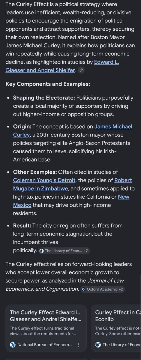 What we're seeing in the blue cities has a name, its the Curley Effect. 

"The Curley Effect is a political strategy where leaders use inefficient, wealth-reducing, or divisive policies to encourage the emigration of political opponents and attract supporters, thereby securing
