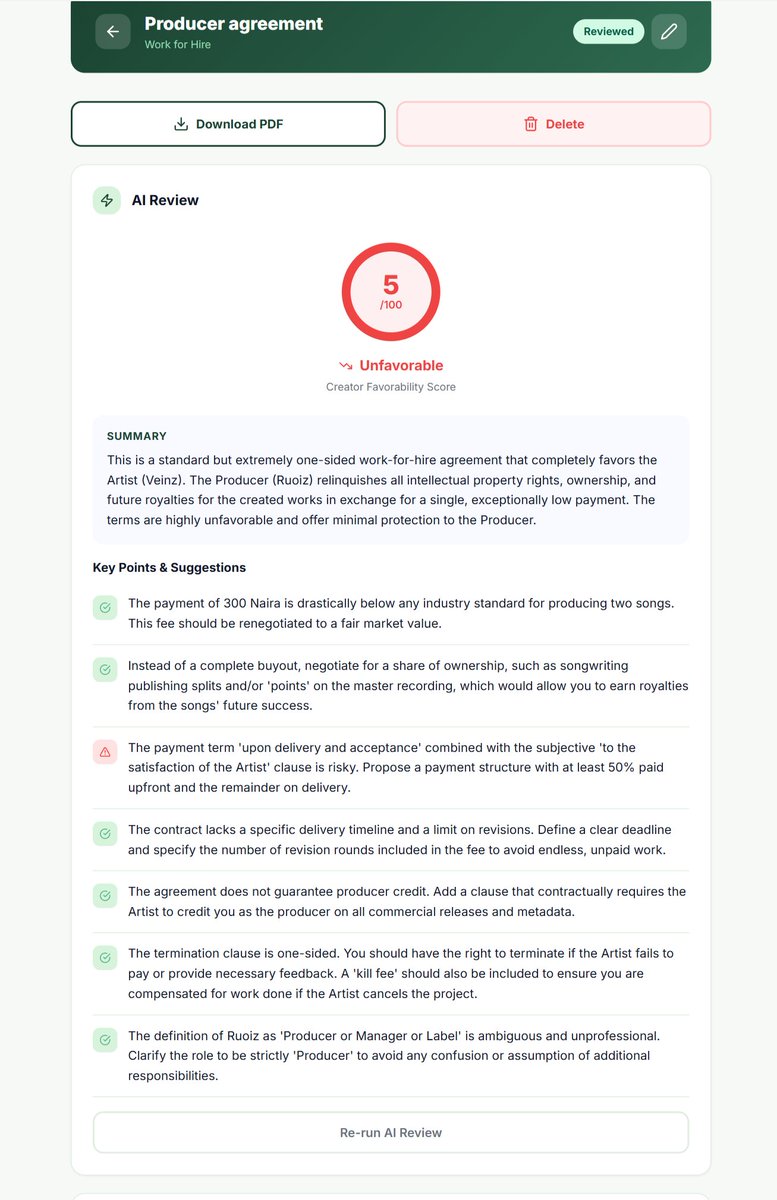 Official_ninoo_'s tweet image. Imagine an app built for independent musicians, producers, and songwriters who want clarity, control, and confidence in every deal.
Built an app that helps with contracts with @anything for the #anythingRemixathon by @contra