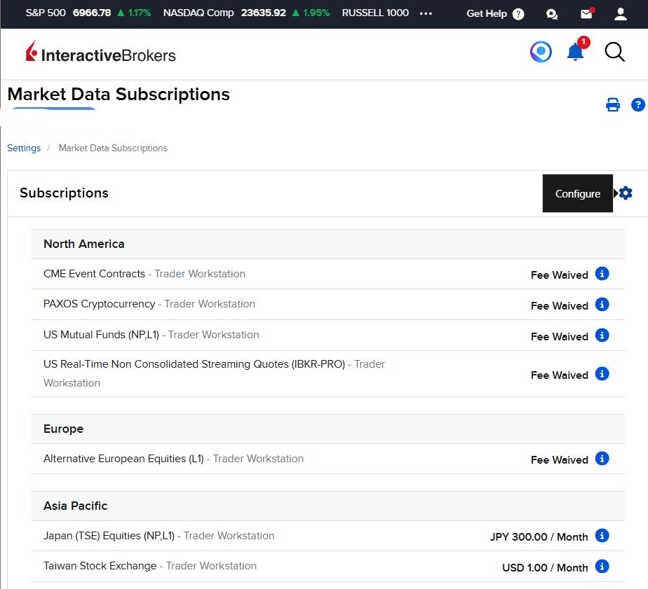 ren_stocks's tweet photo. $IBKR – here’s how to get real-time market data for any international exchange on IBKR

After going deep on photonics bottleneck plays outside the U.S. (thanks Serenity), I kept running into the same problem: no real-time data. Japan, Taiwan, UK, France, Germany, Sweden ($SIVE right?) – all delayed or missing.

You have two options: buy at market price blind, or pay $1-2/month per exchange for live data.

I went with the latter. Here’s how to set it up.

Step-by-step guide:

1.Log into IBKR and go to Settings (top right, your profile icon)
https://t.co/wi6vysjrJb the Settings menu, tap Market Data Subscriptions
https://t.co/ieOXkA2beU’ll see your current subscriptions listed by region – North America, Europe, Asia Pacific
4.Tap Configure (the gear icon in the top right of the Subscriptions panel)
https://t.co/7lNGUKtQOx for the exchange you want – Taiwan Stock Exchange, Japan TSE, LSE, etc.
6.Add it. Most non-U.S. exchanges run $1-2 USD/month.
7.Confirm and you’ll get a “Thank You” screen once the subscription is active

Is it worth it? Depends on your position size.

If real-time data helps you save just 1% on entry, that’s $100-$1,000 back in your pocket depending on how much you’re deploying – which could be several years worth of the monthly fee in a single trade.

For me, it’s a no-brainer.