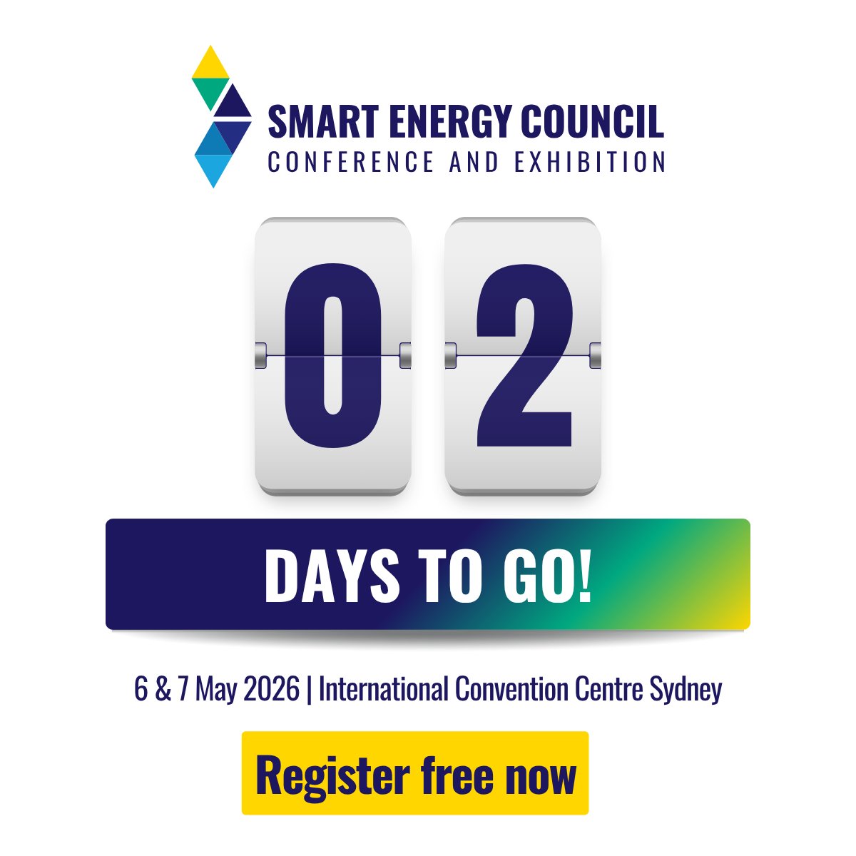 SmartEnergyCncl's tweet image. 2 days to go!

📅 6 &amp;amp; 7 May 2026 📍 ICC Sydney

Register now:  bit.ly/4u6mWz8

For more event updates, follow bit.ly/4mYAVEP

#SmartEnergy #RenewableEnergy #EnergyTransition #SolarEnergy