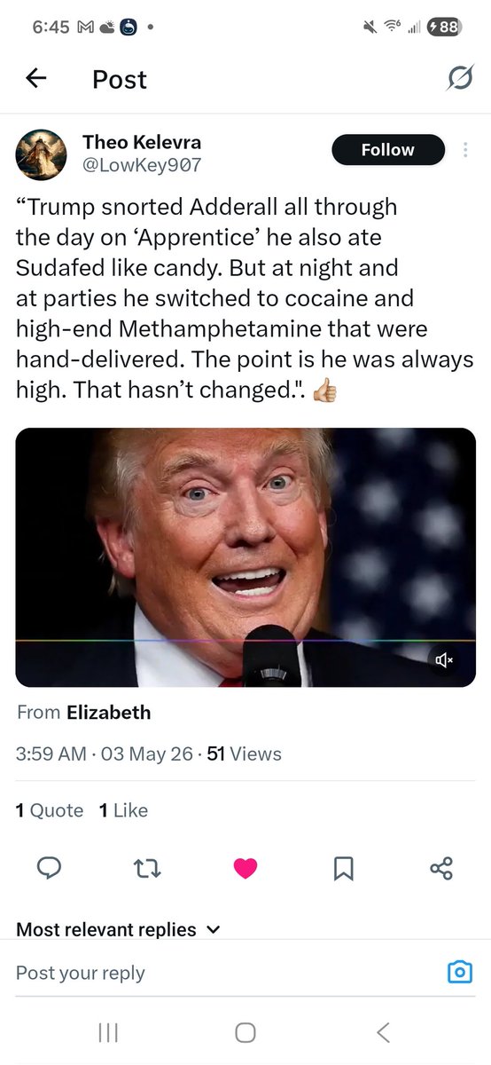 JohnQHamilton1's tweet photo. @SecKennedy @CMLBCKRecovery #Trump Is On Drugs.

National Security Can Not Have A Drug Addict In Charge of the Nuclear Codes.

It's time for Peter Thiel's Frankenstein JD Vance! 

VP Slot Is Open: RFK Jr.?

#25thAmendment
#ProfileInCourage 

Trump Snorts Adderall through the Day.
Late Night: Cocaine &amp; Meth https://t.co/BmoNJhwTEg