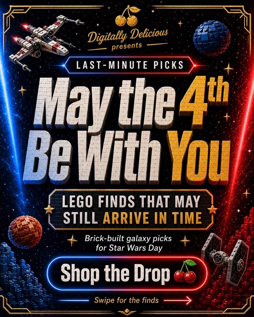 DelishDigits's tweet photo. Last-minute May the 4th LEGO finds ✨

Brick-built galaxy picks for Star Wars Day — fun sets for gifting, building, and celebrating before the big day.

Shop the drop 🍒
https://t.co/rIuu874bmg

#MayThe4thBeWithYou #StarWarsDay #LEGOStarWars #LEGO #StarWars https://t.co/YaV4SkKMIT