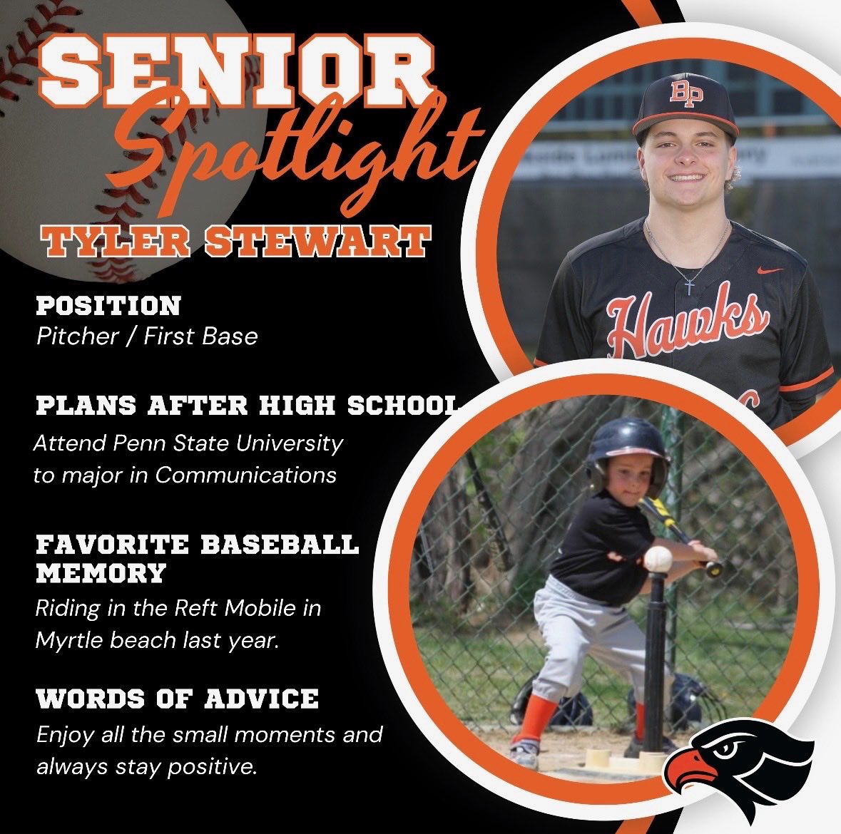 bp_hawks's tweet photo. 🚨Our next Senior Spotlight is on IF/P - Tyler Stewart!

Tyler is an elite arm for the hawks, and has been our fireman for the past 2 seasons. He is a great student of the game of baseball and is a great teammate! 

#ttob https://t.co/ziZsy9nLSt
