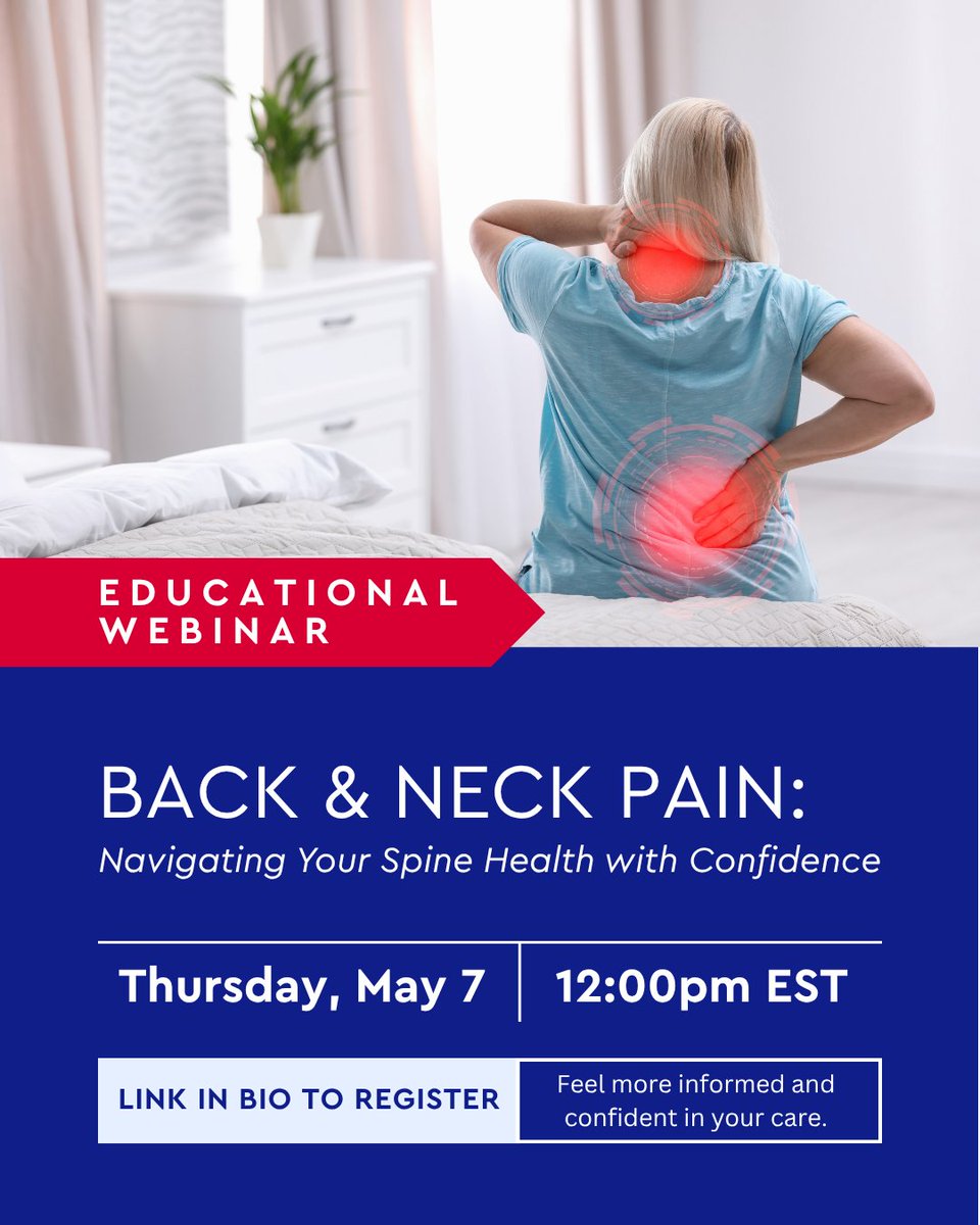 SummitHealthHQ's tweet photo. Is back or neck pain holding you back? Take control of your health journey and join our FREE webinar to gain the knowledge you need to stay active and confident. Register today. https://t.co/EQpl6NjTp9 https://t.co/iUPfDvUbK5