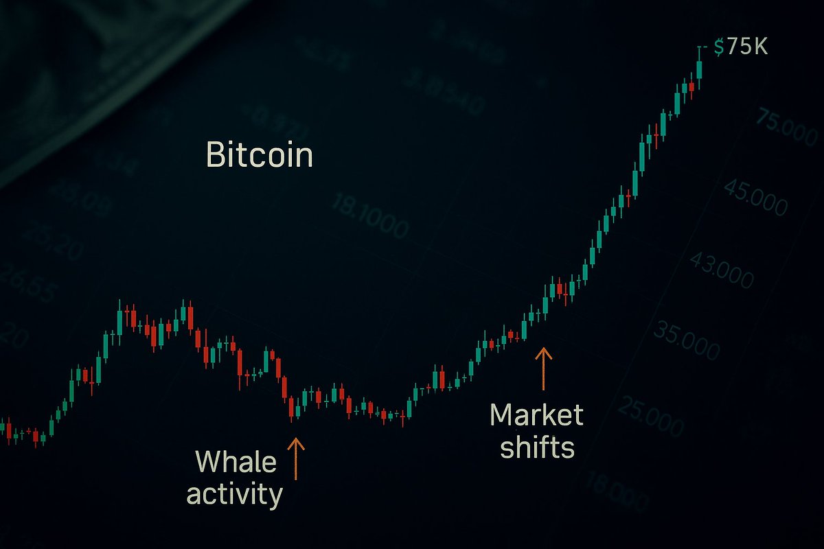 PMWhaleWatchers's tweet image. Bitcoin nears $75K as a $400M short squeeze kicks in amid Iran deal buzz. Are you tracking whale shifts? 🐋💹 #WhaleWatchers #Polymarket #CryptoTrading #WhaleAlert Follow for daily whale alerts
