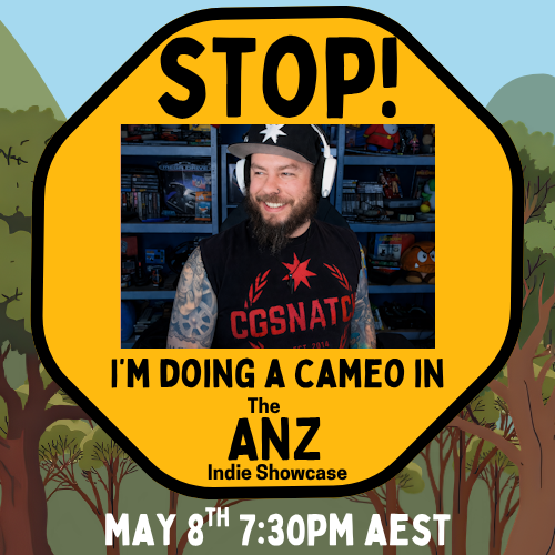 CG5NATCH's tweet image. STOP, YA FARKEN!

I’m doing a cameo in the ANZ Indie Showcase!

Catch me on May 8th at 7:30 PM AEST as part of the showcase celebrating Aussie and Kiwi indie games.
kick.com/CG5NATCH 
Big thanks to @indiebrewau for having me involved 💚

#ANZIndieShowcase #IndieGames