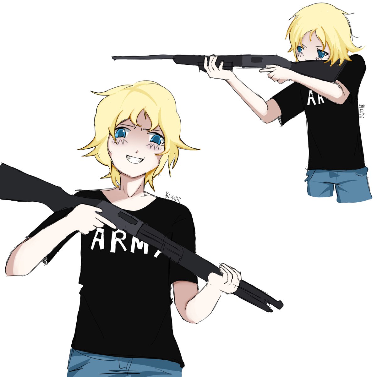 blxxd_cel's tweet photo. Happy Calvin and shotgun (guns look different cuz I used 2 different references) ^_^            #zeroday #calvingabriel #gun #calzeroday #tcc https://t.co/OJlXYyWMwo