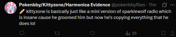 pokenbbyfiled's tweet photo. Maybe the most disgusting post I have ever seen from @pokenbbyfiles , saying a 14 year old grooming victim is a 'mini version' of his 23 year old groomer. Even mentioning this in the same post and laughing at the fact. https://t.co/wJDBRR0qM2