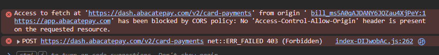 AssisnetoD's tweet photo. Ei seus lindos @abacatepay, esta tendo problema de cors no sandbox (devmode) de vc!!! https://t.co/Fg9DQIYAyn