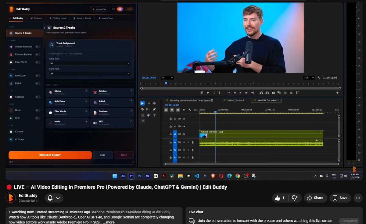 ig_rajkumar's tweet image. Building an AI that edits videos inside Premiere Pro.
youtube.com/live/SGpdAzIB3…

If you are free come say "HI"in the chat 
Appreciate your support
Thanks

#AITools #Editors #ContentCreators