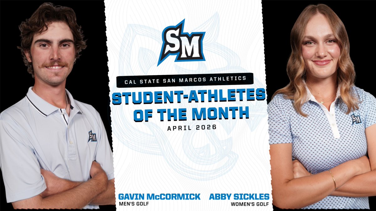 CSUSMcougars's tweet image. Congrats to @CSUSMgolf 's Gavin McCormick and Abby Sickles on being named the CSUSM Student-Athletes of the Month for April 2026. #BleedBlue
📰 csusmcougars.com/news/2026/5/2/…