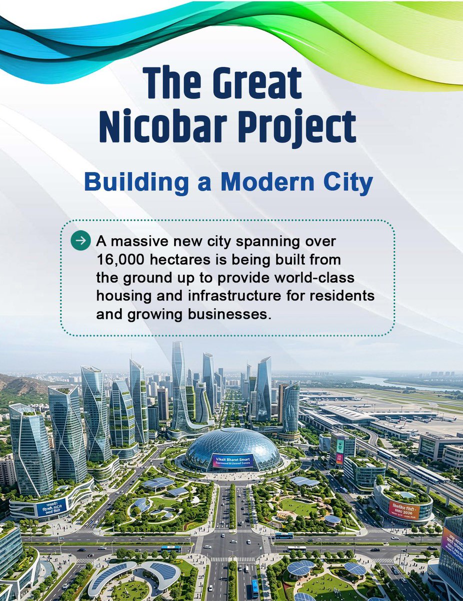 Honey1426439's tweet image. A vision of the future! 🏙️ Spanning 16,000 hectares, we are building a world-class smart city from the ground up to provide premium housing and a thriving hub for global businesses. 🚀💼
#ViksitBharat #SmartCity #GreatNicobarProject #UrbanDevelopment