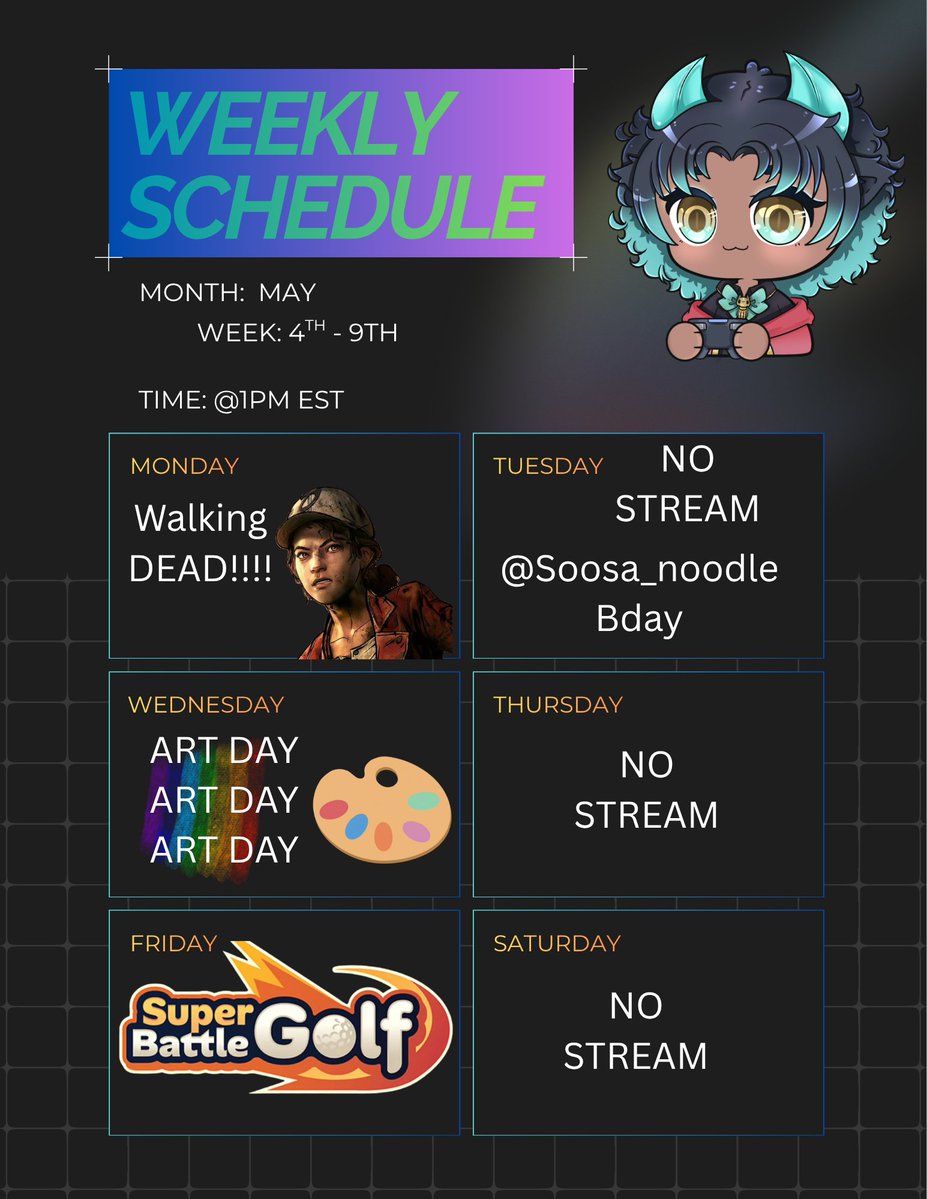 my stream schedule :D
