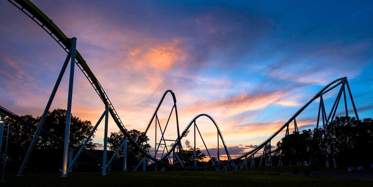 Carowinds's tweet photo. Day fades, speed doesnโt. ๐ ๐ข Catching the glow on Fury 325 for this #SunsetSunday! https://t.co/HN2pQOgrhV