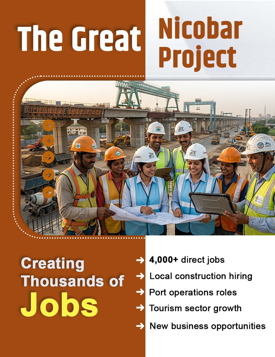 Honey1426439's tweet image. Empowering the workforce! 👷🏽‍♂️ From port operations to tourism, The Great Nicobar Project is generating 4,000+ direct jobs and endless new opportunities for local talent. 📈🔥
#JobCreation #Employment #GreatNicobarProject #SkillIndia